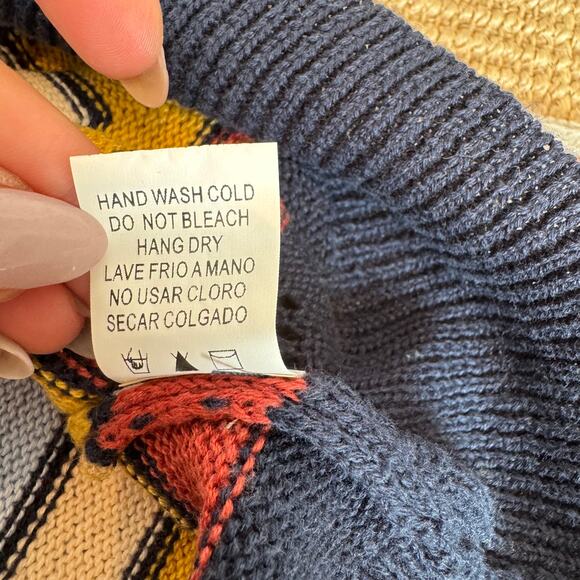 Crescent Navy Pointelle Knit Chevron Print Lightweight Short Sleeve Sweater Top - Picture 8 of 8